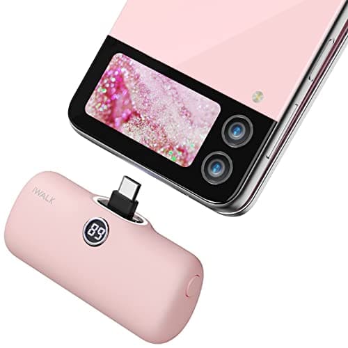 iWALK Small Portable Charger, 4,800mAh 18W PD Fast Charging Power Bank with Built-in USB-C Connector, External Mini Battery Pack for Samsung Galaxy S25/S24/S23, Android, iPhone 15/16/17 Pro/Max, Pink