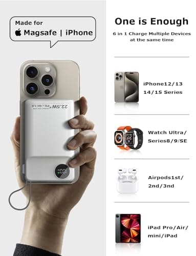 LISEN Magsafe Wireless Power Bank for iPhone 16 Icemag Power Bank, 10000mah Built-in Cable Pack Power Bank Fast Charging 22.5W Portable Charger with Apple Watch Charger Fits iPhone 16 15 14 Pro Plus 3
