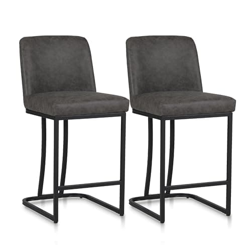 ALPHA HOME Counter Stools with Backs, 24 inch Bar Stools for Kitchen Island, Upholstered PU Leather Bar Chair with footrest, Great for Coffee Shop, Kitchen, Dining Room, Gray
