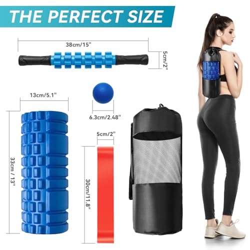 Krightlink 5 in 1 Foam Roller Set for Deep Tissue Muscle Massage, High Density Trigger Point Fitness Patented Exercise Foam Roller, Massage Roller, Massage Ball, Resistance Band, for Whole Body 7