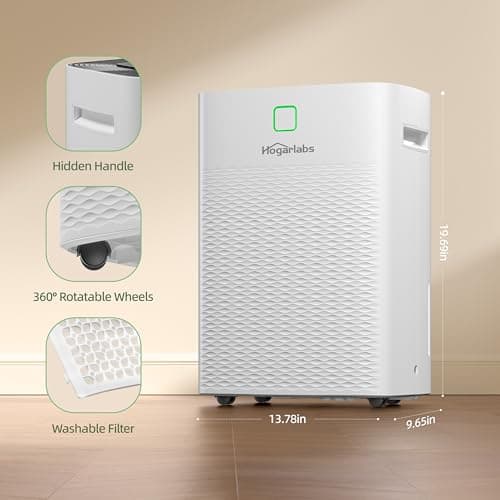 HOGARLABS 30 Pint Dehumidifiers for Home and Basements, with 3 Working Modes, Overflow Protection, and Auto Shut off Restart. Ultra Silent Dehumidifier with Drain Hose and Digital Control Panel. 9