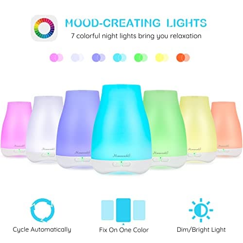 Homeweeks Diffusers, 100ml Colorful Essential Oil Diffuser with Adjustable Mist Mode, Auto Off Aroma for Bedroom/Office/Trip (100 ML 1 Pack) 5