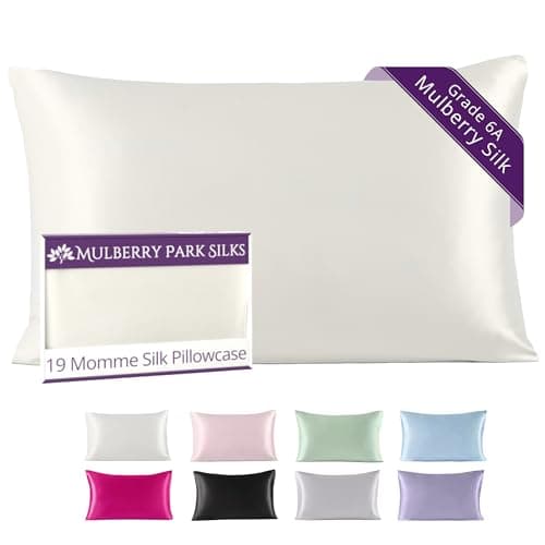 Mulberry Park 100% Silk Pillowcase - 19 Momme, Grade 6A Mulberry Silk - Deep Envelope Closure - Ivory/Standard (20'' x 26'')