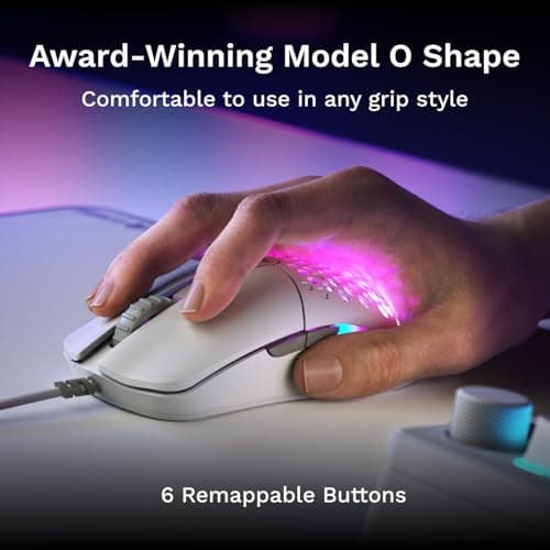 GLORIOUS Model O Eternal Ultralight RGB Gaming Mouse - Wired - 55g Lightweight - Customizable RGB Lighting - 6 Programmable Buttons - Symmetrical Design - 12K DPI Optical Sensor - PC/Mac - White 5