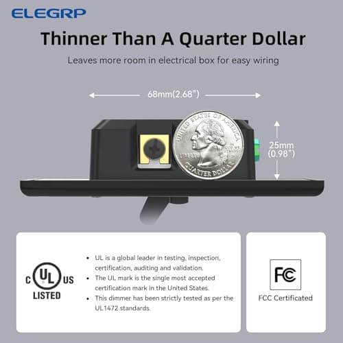 ELEGRP Digital Toggle Dimmer Switch for Dimmable LED, CFL and Incandescent Light Bulbs, Single Pole or 3-Way Toggle LED Dimmer Light Switch, Wall Plate Included, UL Listed, 6 Pack, Black 7