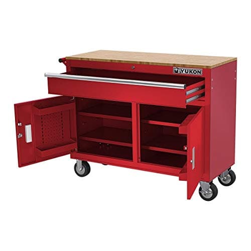 Yukon 46inch Mobile Workbench With Solid Wood Top , Red
