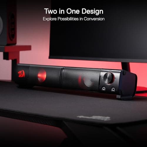 Redragon GS550 PC Gaming Speakers, 2.0 Channel Desktop Computer Sound Bar with Compact Maneuverable Size, Headphone Jack, Quality Bass & Decent Red Backlit, USB Powered w/ 3.5mm Cable 5