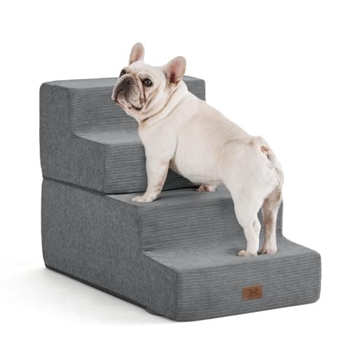 ABCPET Dog Steps for High Bed Dog Stairs Ramps and Extra Wide Steps for Bed Foam Stairs for Couch Sofa 35D Strong Support Pet Stairs Non-Slip Bottom Pet Steps for Small Dogs and Cats, Grey, 4 Steps
