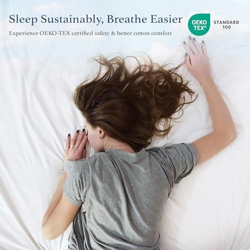 HOMTEC 100% Cotton Percale Fitted Sheet King Size, 8-15" Deep Pocket Cooling Bottom Sheet, Breathable Soft & Crisp Fitted Sheet Only with 4 Corner Straps (King, White) 5