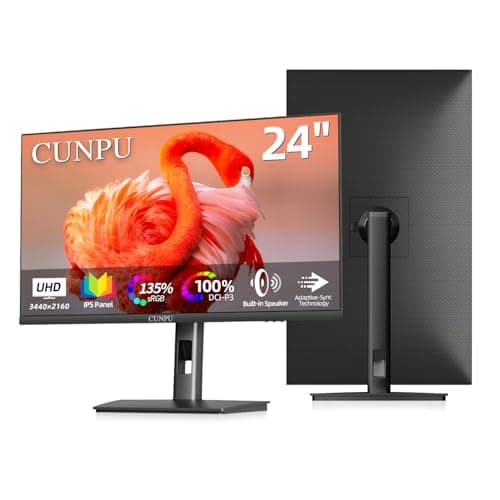 CUNPU 24 Inch 4K Computer Monitor, UHD (3840 x 2160) IPS Panel for Photo Video Editing, ΔE < 2, 185PPI, DCI-P3 100%, 1.07B+ Colors, HDR10, VESA, Height Adjustable, Vertical, Built-in Dual Speakers