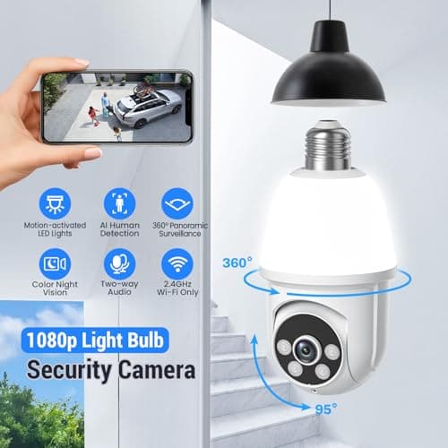 HubFlashy 1080P Light Bulb Security Camera, 2.4GHz WiFi Only, 2-Way Talk, Color Night Vision, AI Human Detection for Indoor/Outdoor Home Security (with LED Bulb), Cloud Storage Sold Separately 9