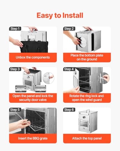 VEVOR Foldable Camping Oven, Stainless Steel Portable Camping Stove, with 3 Tier Grill, Handle and Thermometer, Use with Wood Burning Fire, Propane Stoves, for Baking Bread, Pizza, Outdoor Cooking 6