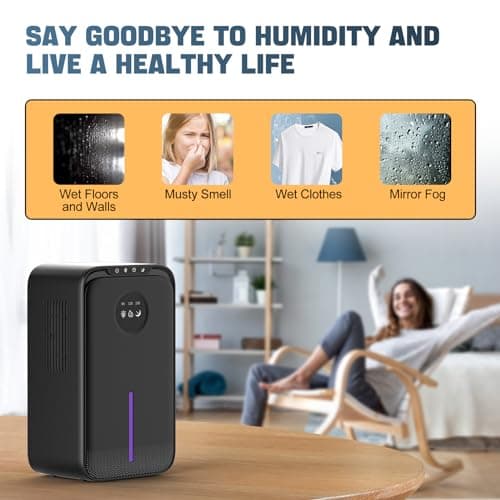 SAMSICHI Dehumidifier, 85 OZ Dehumidifiers for Room for Home, (800 sq. ft.) Quiet Dehumidifiers for Bathroom, Bedroom, Closet, RV, 7 Colors LED Auto Shut Off Dehumidifier with Drain Hose 7