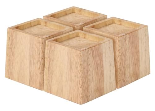 TQVAI Wood Bed Risers - Supports up to 2200 lbs - Heavy Duty Furniture Risers for Sofa Desk Couch Table, 4 Pack Bed Frame Legs Support with Non-Slip Rubber Pad, 3.5" H(Inner 3" H) - Original