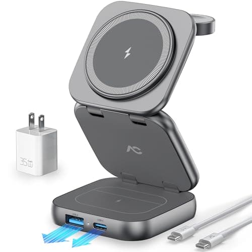 5-in-1 Wireless Charger for MagSafe, AC ISLAND Portable Travel Charging Station, 35W Max Fast Foldable Magnetic Stand, Evolved for iPhone 17-12 & Air Series, Apple Watch, AirPods (with 35W Adapter)