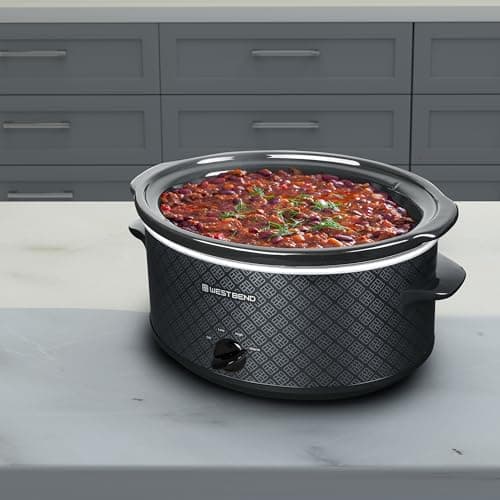West Bend Slow Cooker 6-Quart Manual Crockery Style with Dishwasher Safe Oval Ceramic Crockpot and Glass Lid Two Temperature Settings Plus Keep Warm, 330-Watts, Black 5
