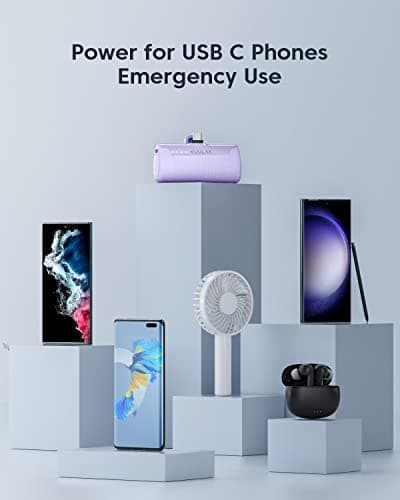 Kuulaa Portable Charger USB C Power Bank 4500mAh Small Portable Phone Charger Android Compact Plug in Battery Pack Portable Compatible with iPhone 15, Samsung Galaxy, Moto, LG, Pixel, Purple 6