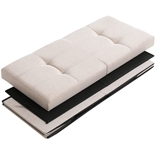 CUYOCA Storage Ottoman Bench Foldable Seat Footrest End of Bed Ottoman with Flipping Lid for Living Room, 75L, 30 inches Linen Fabric Beige 10