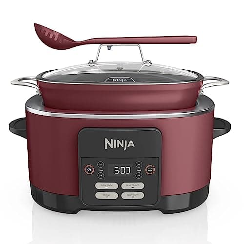 Ninja MC1000 Foodi PossibleCooker 8.5 Quart Multi-Cooker,with 4-in-1 Slow Cooker,Dutch Oven & More,Glass Lid & Integrated Spoon,Nonstick,Oven Safe Pot to 500°F,Cherry Tarte (Renewed)