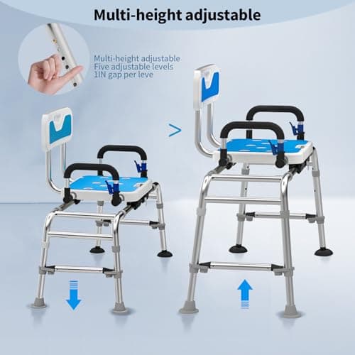 Tub Transfer Bench and Shower Chair with Non Slip Aluminum Body, FSA Eligible, Adjustable Seat Height and Cut Out Access, Holds Weight up to 500 Lbs 7