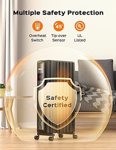 DREO Oil Filled Radiator Heater, Electric Radiant Heater with Remote Control, 4 Modes, Overheat & Tip-Over Protection, 24h Timer, Digital Thermostat, Quiet Space Heater for Indoor Use Large Room 5