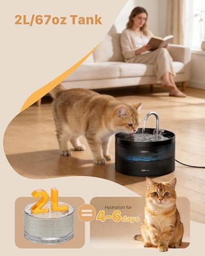 Cat Water Fountain: Dog Bowl Fountains - Automatic Pet Dispenser - Dogs Drinking Waterer Bowls Indoor - Auto Watering Dish Supplies - Easy Cleaning Animal Machine - Quiet 67oz/2L Kitty Drink Fountain 7