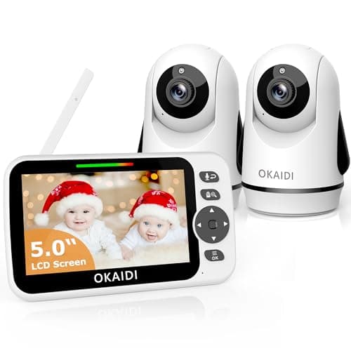 OKAIDI Video Baby Monitor with 2 Cameras, 5" Display Baby Monitor No WiFi, 30H Battery and 1000ft Range, Remote Pan-Tilt-Zoom Baby Camera, 2-Way Talk, 8 Lullabies, for Baby Pet Elderly