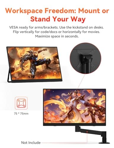 HotYeah 16" 2.5K 144Hz Portable Gaming Monitor, 2560x1600 QHD 125% sRGB USB-C HDMI Monitor for Laptop, External Monitor w/180° Adjustable Kickstand for MacBook, Laptop, PC, Phone, Tablet, Switch, PS5 8