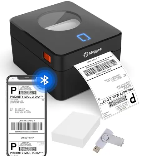 Mvgges Bluetooth Shipping Label Printer, Thermal Label Printer 4x6 for Shipping Packages, Support Windows, Mac, iOS, iPhone, Android, Used for Amazon, Ebay, Shopify, Etsy, UPS, USPS,Matte Black