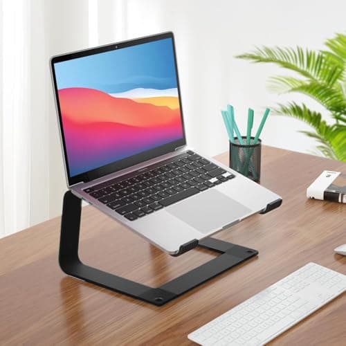 GleYo Laptop Stand for Desk Detachable Aluminum Computer Riser Portable Metal Notebook Printer Stand Holder Compatible with MacBook Air, Pro, Dell, HP, Lenovo and All 10-16" Laptops, Black 6