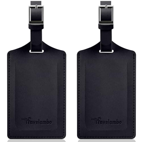 Travelambo Luggage Tags for Suitcases Faux Leather Privacy Protection 2 Pack Bag Tags Travel Accessories Essential, Black