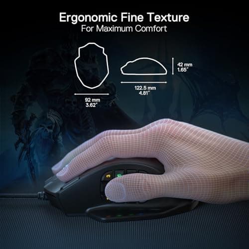Redragon M908 Impact RGB LED MMO Gaming Mouse with 12 Side Buttons, Optical Wired Ergonomic Mouse with Max 12,400DPI, High Precision, 18 Programmable Macro Shortcuts, Comfort Grip 7