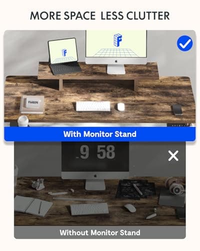 FLEXISPOT Standing Desk with Monitor Stand, 55 x 24 Inches One-Piece Electric Height Adjustable Computer Desk with Cup Holder for Home Office, Rustic 5