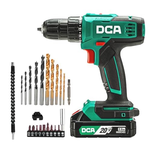 DCA Cordless Drill Set, 354 in-lbs Torque, 3/8" Keyless Chuck, Electric Power Drill with 2.0Ah Battery and Charger,18+1 Position,25-Piece 20V Drill Driver Kit, ADJZ2035