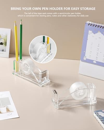 XUENIN 2-Piece Acrylic Tape Dispenser Desk - Durable, Stylish, and Versatile for Home, Office, or School - Fits Standard Tape Rolls - Desktop Convenience for Easy Organization（Silvery） 7