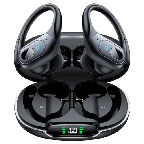 occiam Active Noise Cancelling Earbuds Wireless Bluetooth Headphones Ear Buds 90Hrs Playback Stereo Bass Earphones with Mic Over-Ear Hooks IPX7 Waterproof Headset for Work Sports Running Gym Black