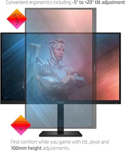 HP OMEN 27 Inch FHD Gaming Monitor 165Hz, AMD Freesync Premium, Eye Ease, HDR, Adjustable Stand, VESA Mountable IPS Panel, 178° Viewing Angle, 1ms Response Time for Laptop Computer Desktop (Renewed) 3