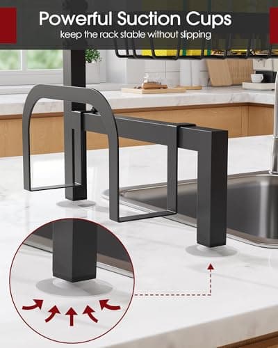 Sakugi Over The Sink Dish Drying Rack - Adjustable 2 Tier Large Capacity Stainless Steel Drainer with Cutlery & Utensil Holders, Kitchen Storage & Organization, 30"-33.9" L x 11" W x 21.5" H, Black 5