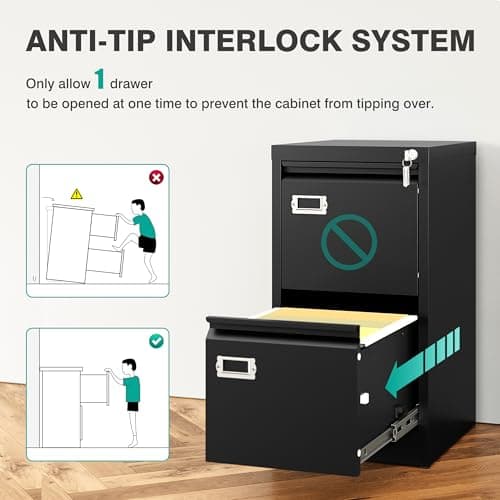 SISESOL 2 Drawer File Cabinet with Lock and Tag,Narrow Two Drawer Filing Cabinet,Vertical Metal File Cabinets,Small Filing Cabinets for Home Office Fit Letter/A4/Legal Size File,Easy Assembly 7