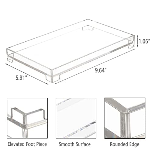 DELIPPLY Vanity Bathroom Tray, Acrylic Rectangle Decorative Catchall Organizer Storage Tray (Medium-Clear) 5