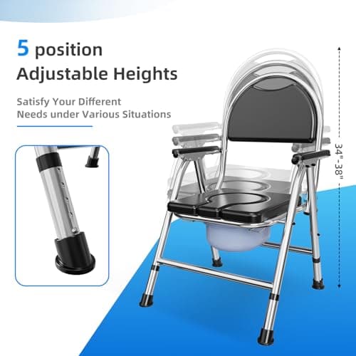 4 in 1 Folding Bedside Commode Chair for Elderly with Arms and Back,Adjustable Height Raised Toilet Seat with Handles,Adults Potty Chair for Seniors,Disabled Holds Up to 350 lbs 4