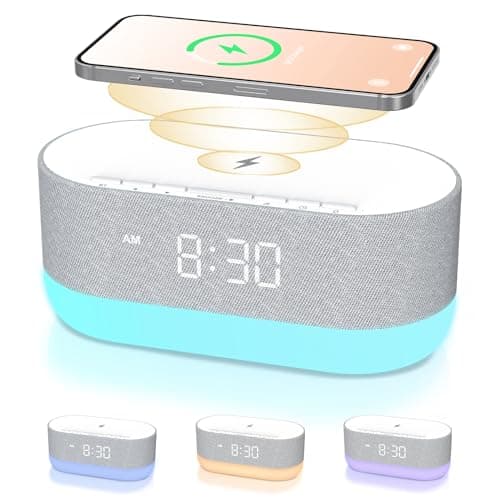 HOUSBAY 3 in 1 Sound Machine Alarm Clock& Wireless Charger: Soothing White Noise, Bluetooth Music Relaxation & Customized Sleep-Wake Routine