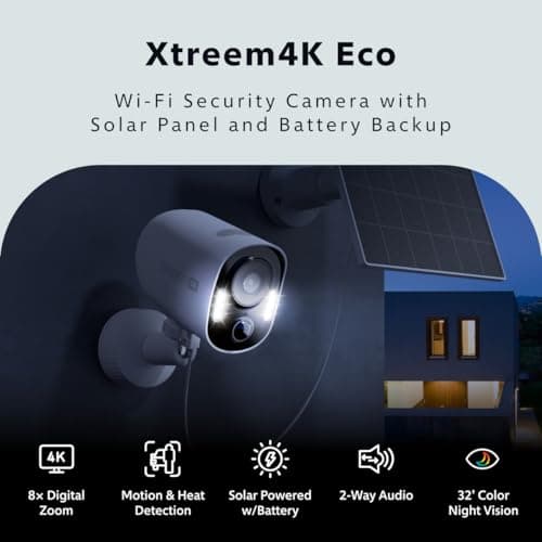 Swann Xtreem4K Eco Security Camera with Solar Panel: 4K UHD Video, AI Motion Detection w/Thermal Sensing, Solar Charging, Color Night Vision, Two-Way Audio, IP65 Weatherproof, 32GB MicroSD Included. 2