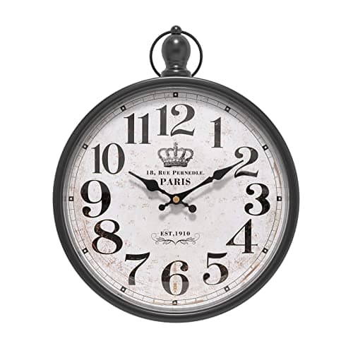 Menterry Retro Round Wall Clock. Black Vintage Antique Style Decor Wall Clocks for Kitchen,Farmhouse,Bedroom,Bathroom,Office, (11.8" H x 9.3" W)