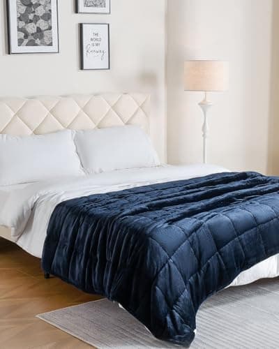 Sivio Sherpa Fleece Weighted Blanket for Adult, 15 lbs Flannel Cozy Plush Bed Blankets, Fuzzy Sherpa Weighted Blankets Full Size, Super Soft Blanket for Sofa, 48 x 72 inches, Navy Blue 8