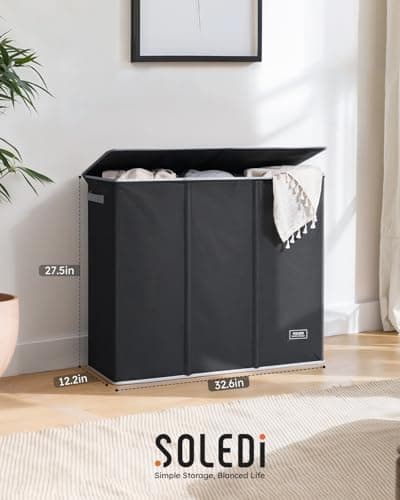 SOLEDI 180L Laundry Hamper 3 Section, Extra Large Laundry Hamper with Lid, Dirty Clothes Hamper with Sturdy Handle, Large Laundry Basket Organizer for Laundry Room, Bedroom, Hampers for Laundry 8