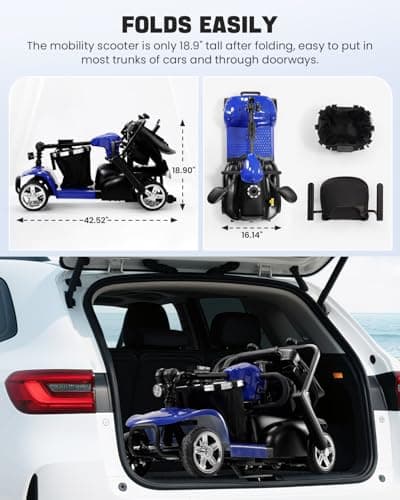 30 Miles 4 Wheel Battery Powered Electric Mobility Scooter - Electric Transportation Wheelchair - Compact Heavy Duty Mobility for Travel, Adults and Seniors Includes Basket and Charger (Blue-Upgrade) 6