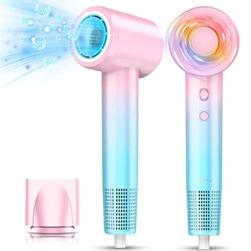 DORISILK Ionic Hair Dryer 110,000 RPM High Speed, Professional Blow Dryers for Salon Home Use, Portable Blowout Hair Dryers Lightweight with Nozzle Hot & Cold Selection Gift for Women Girl, Pink Blue