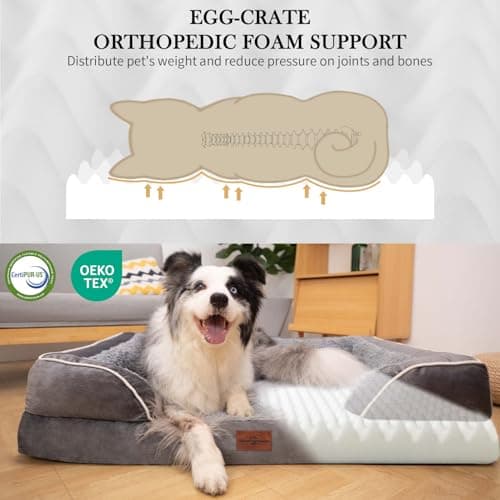 Comfort Expression Orthopedic Dog Bed for Extra Large Dogs 42x30 Inch, Waterproof Egg Crate Foam XL Pet Bed with Removable Bolsters, Dog Couch with Washable Cover & Non-Slip Bottom, Grey 4
