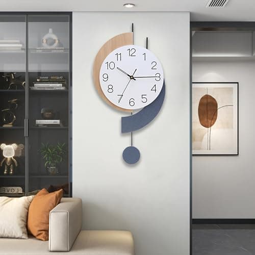 Dankeit Decorative Silent Quartz Wall Clock with Pendulum, Battery Operated, Large for Living Room, Kitchen, Home, Bathroom, Bedroom - 11.5x22.5 Inch